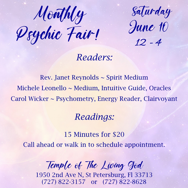 Monthly Psychic Fair, Sat. June 10, 2023, St Pete, FL